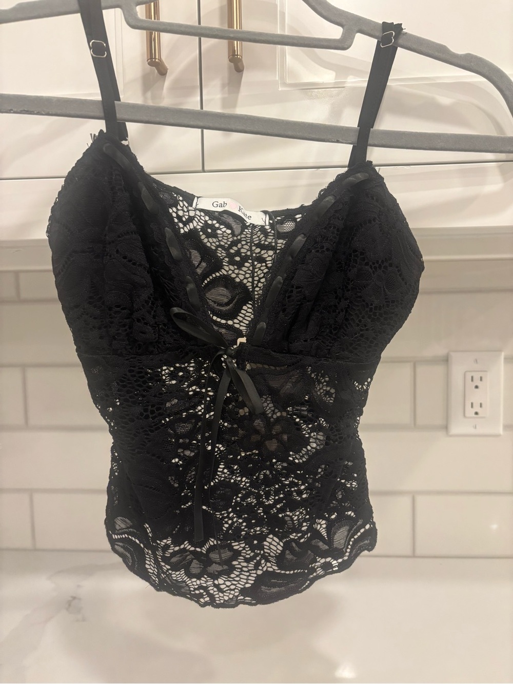 Gab & Kate Black Lace Corset-Style Tank